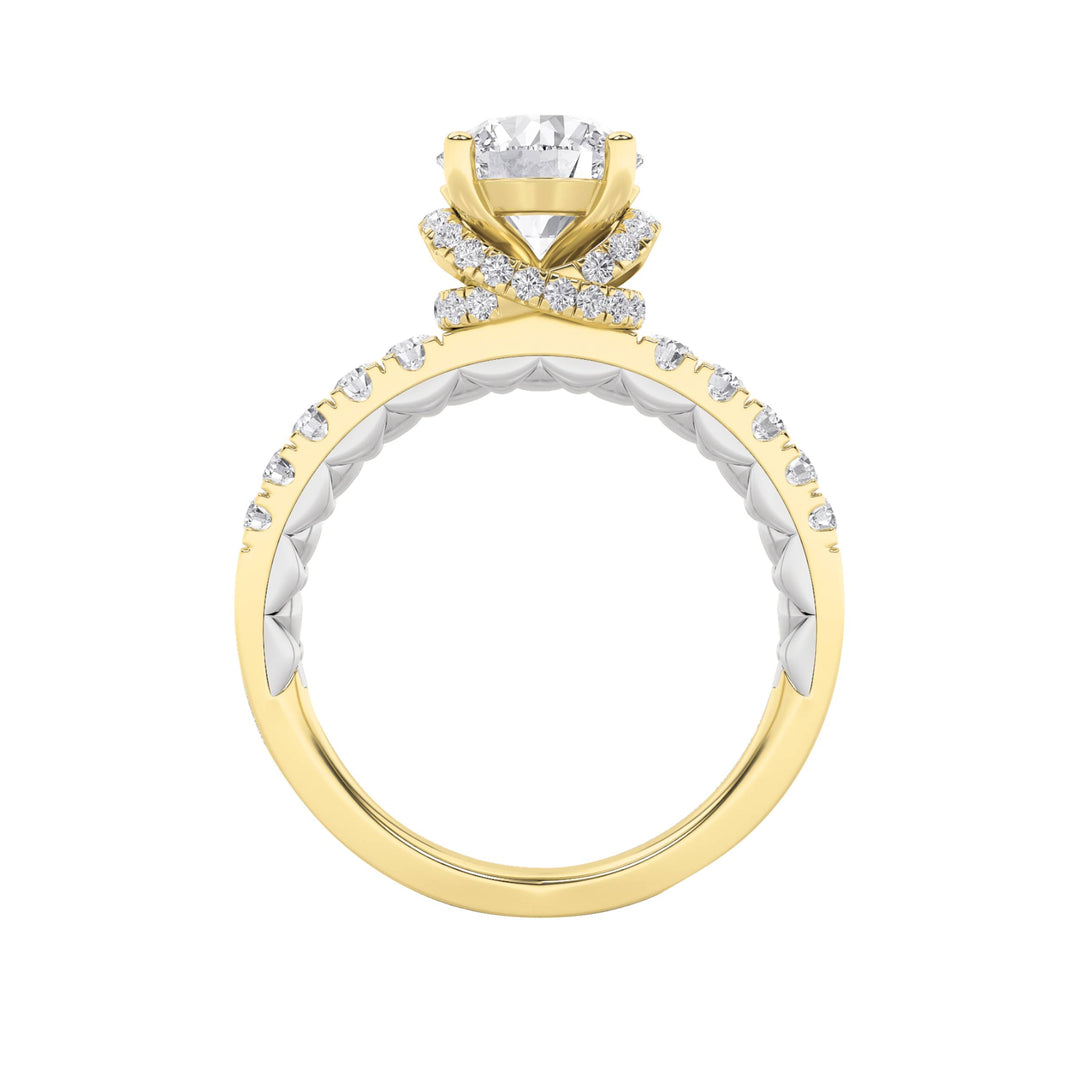 2Cttw Round Shaped Lab Grown Diamond (F/VS) Two Tone Accented Fancy Engagement Ring in 14K Gold