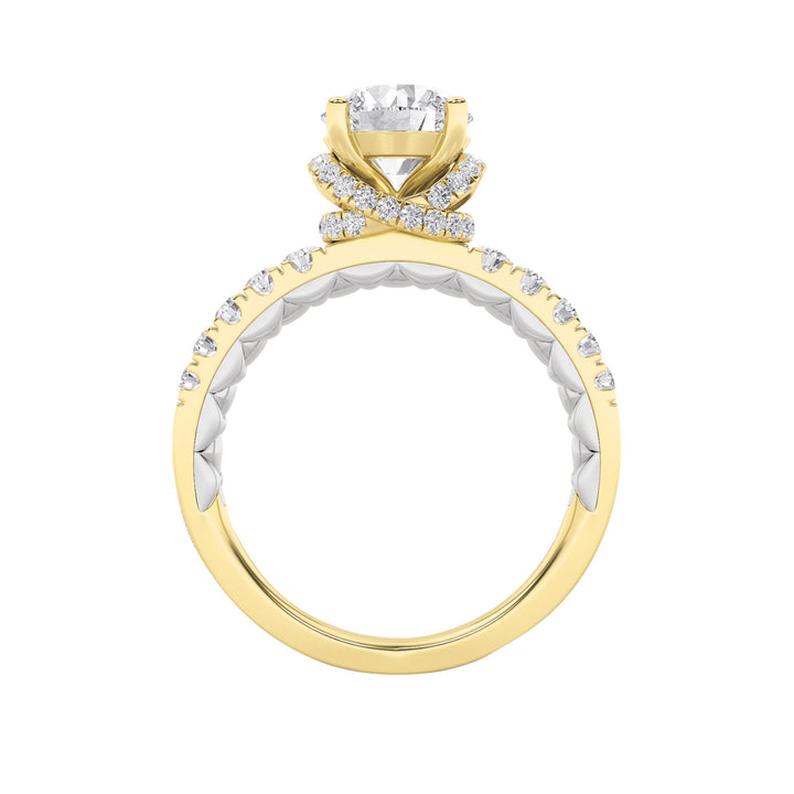 2Cttw Round Shaped Lab Grown Diamond (F/VS) Two Tone Accented Fancy Engagement Ring in 14K Gold