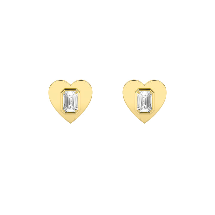 1CTW Emerald Shaped Lab Grown Diamond (F/VS) Heart Shaped Stud Earrings in 14K Gold