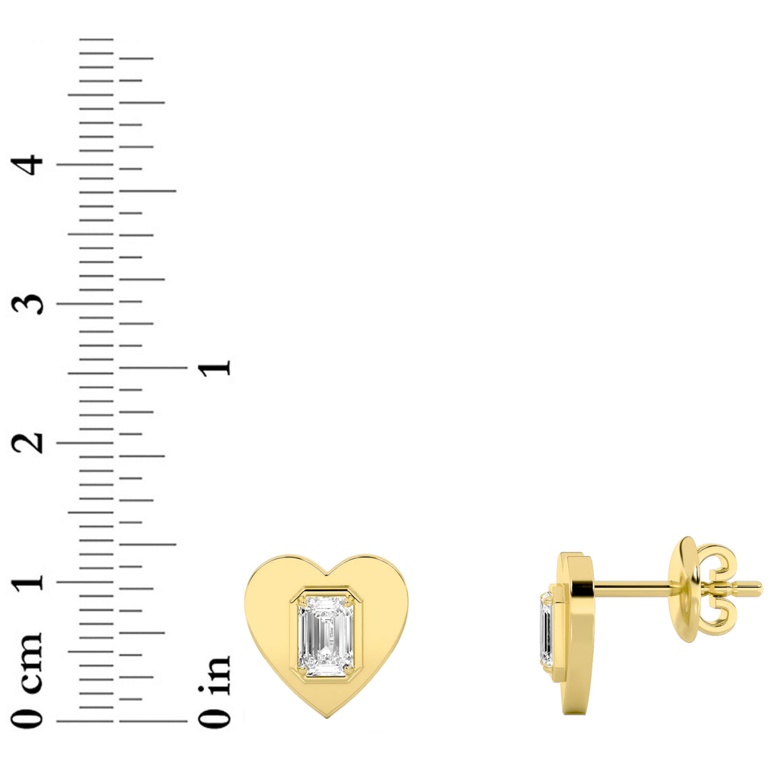 1CTW Emerald Shaped Lab Grown Diamond (F/VS) Heart Shaped Stud Earrings in 14K Gold