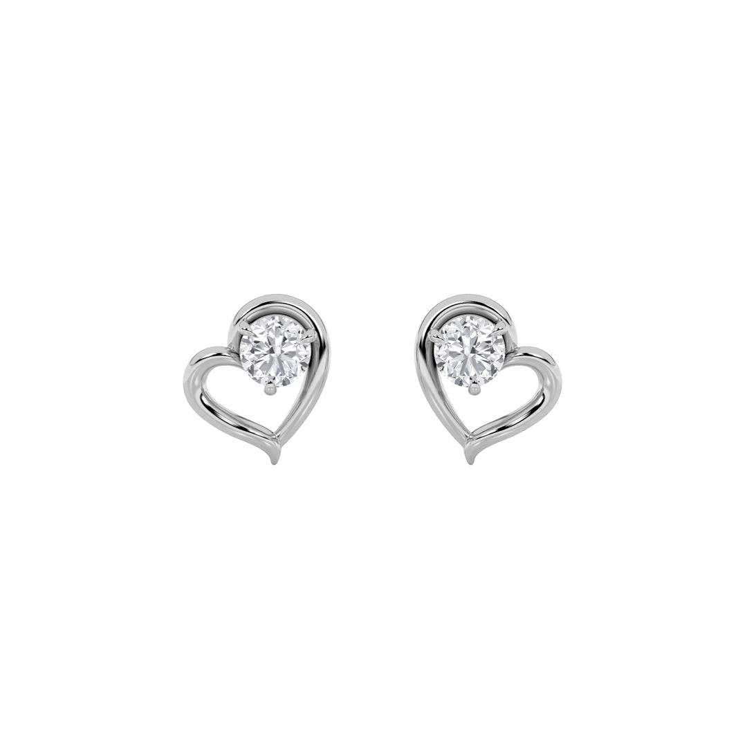 0.5CTW Round Shaped Lab Grown Diamond (F/VS) Heart Shaped Stud Earrings in 14K Gold