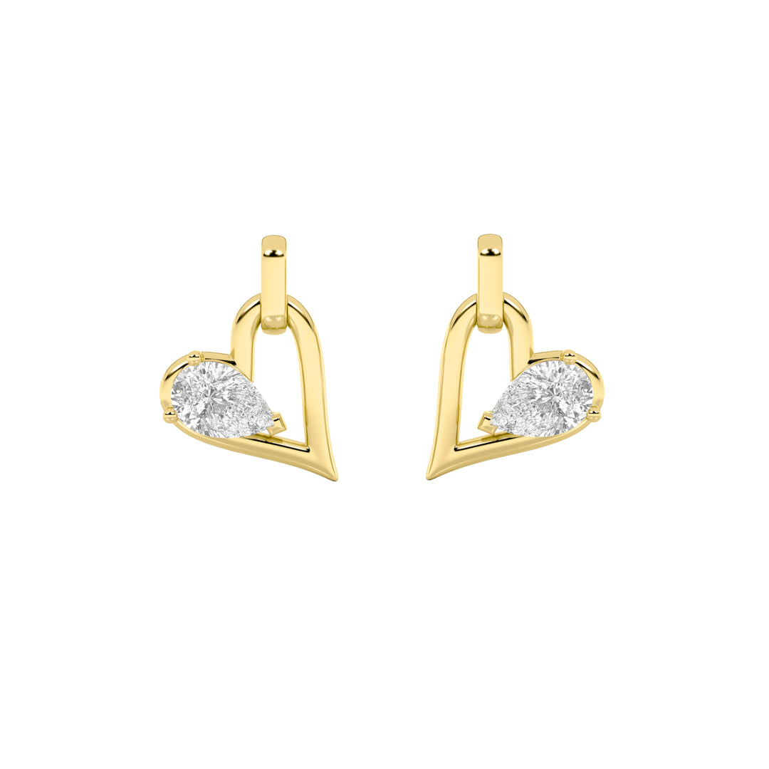 1CTW Pear Shaped Lab Grown Diamond (F/VS) Heart Shaped Dangle Earrings in 14K Gold