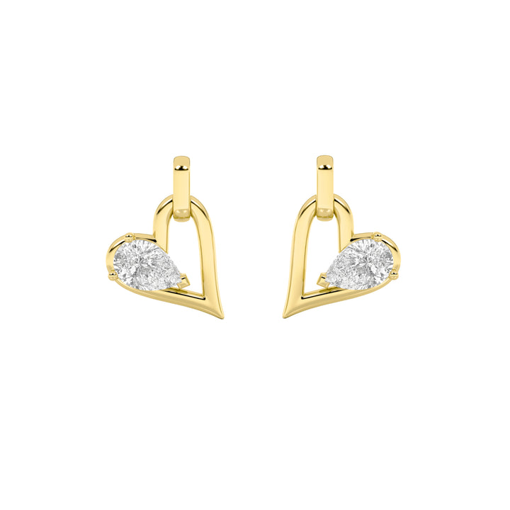 1CTW Pear Shaped Lab Grown Diamond (F/VS) Heart Shaped Dangle Earrings in 14K Gold