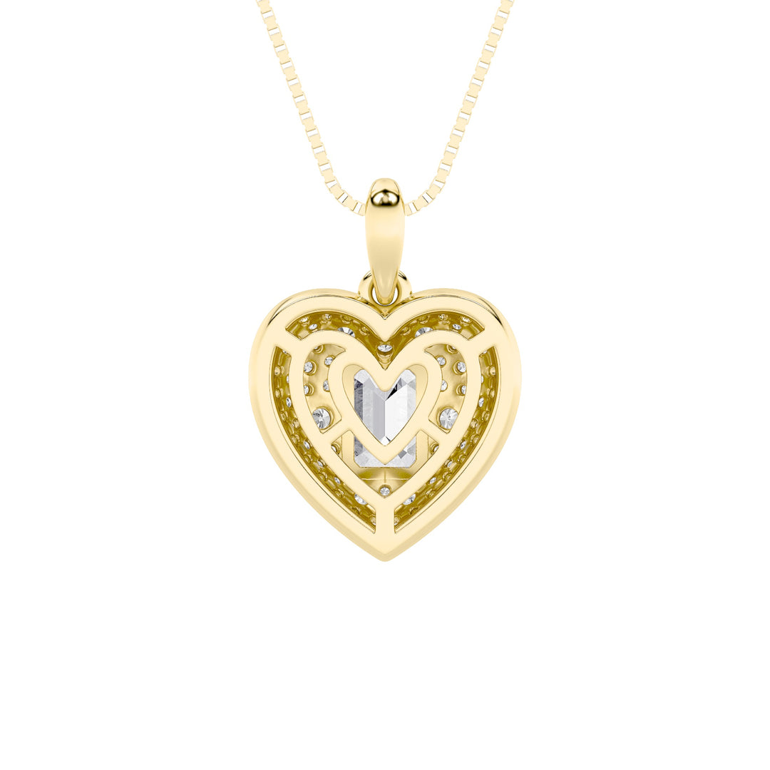 2Cttw Emerald Shaped Lab Grown Diamond (F/VS) Pave Accented Heart Shaped Pendant in 14K Gold