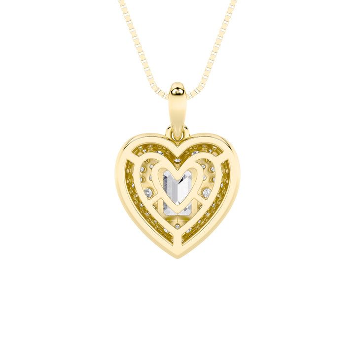 2Cttw Emerald Shaped Lab Grown Diamond (F/VS) Pave Accented Heart Shaped Pendant in 14K Gold