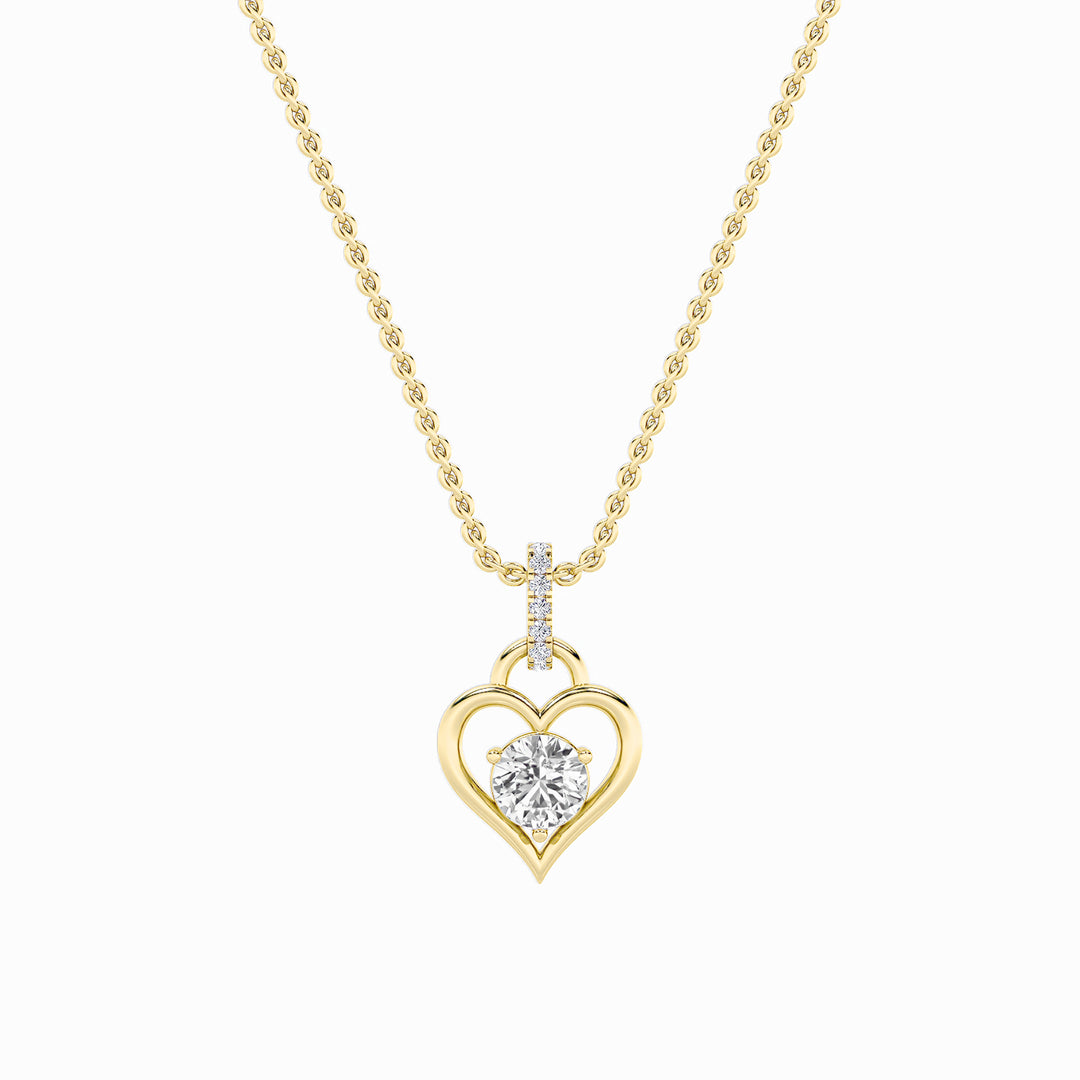 1.5Cttw Round Shaped Lab Grown Diamond (F/VS) Heart Shaped Pendant in 14K Gold