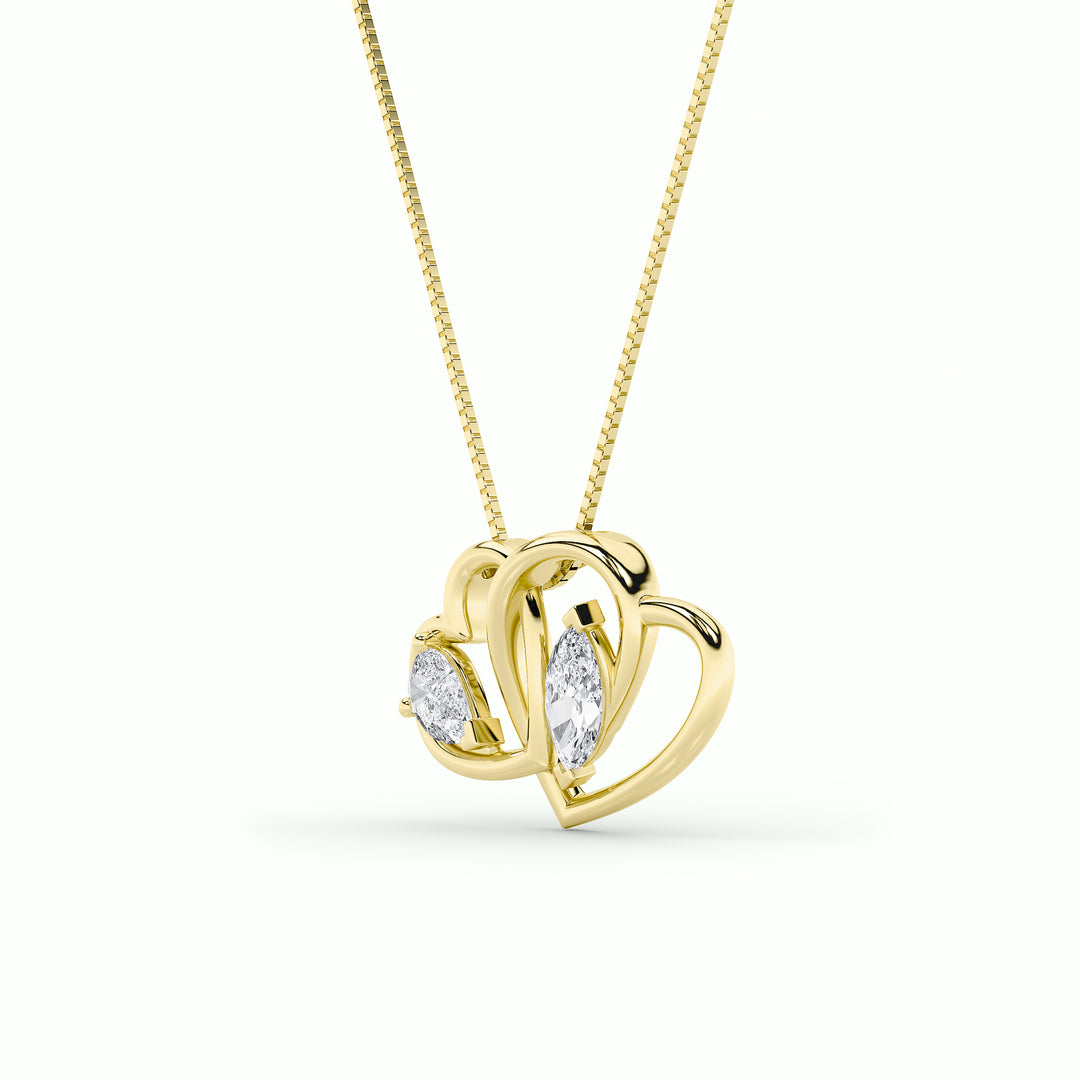 2Cttw Marquise Shaped Lab Grown Diamond (F/VS) Heart Shaped Pendant in 14K Gold