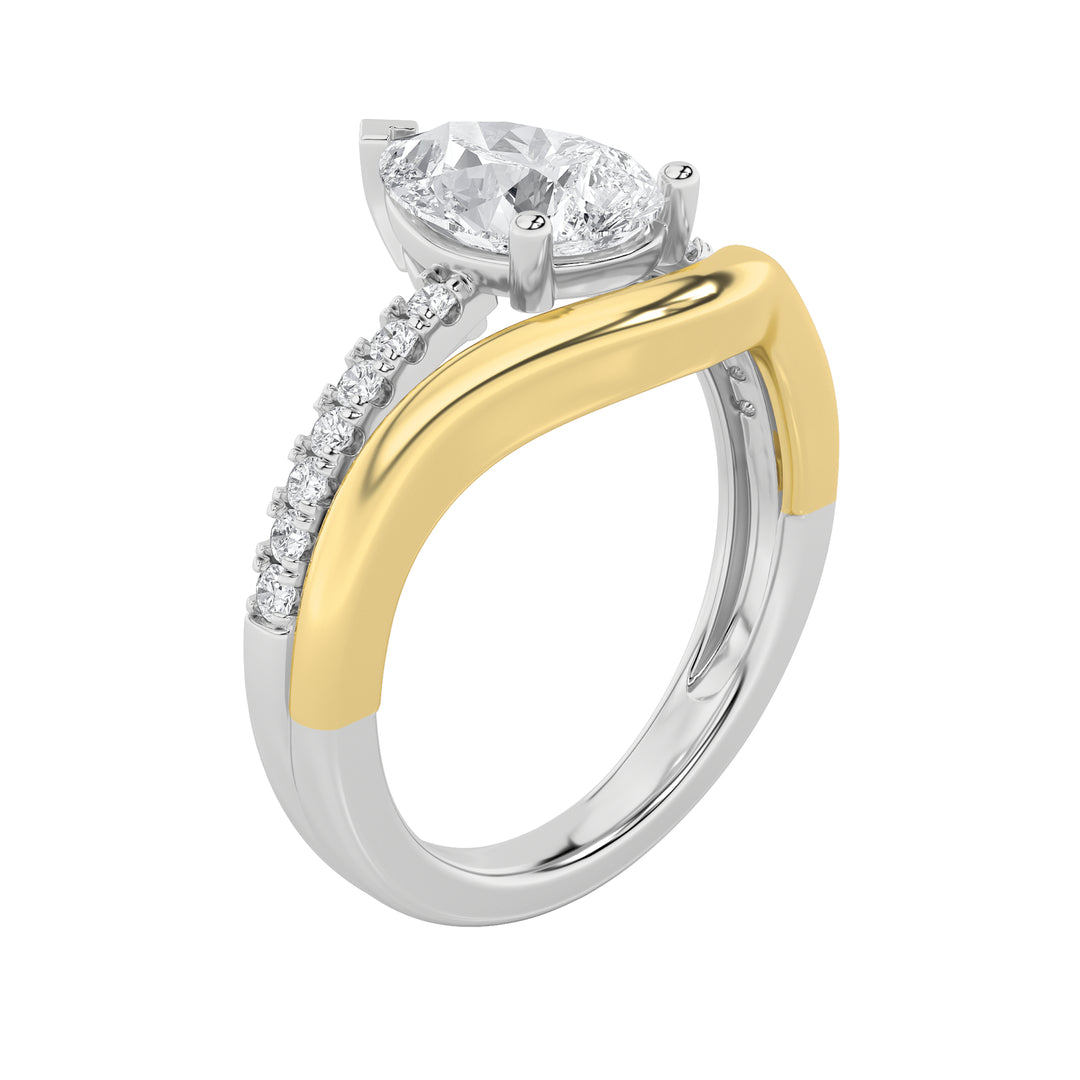 2Cttw Pear Shaped Lab Grown Diamond (F/VS) Two Tone Wave Inspired Engagement Ring in 14K Gold