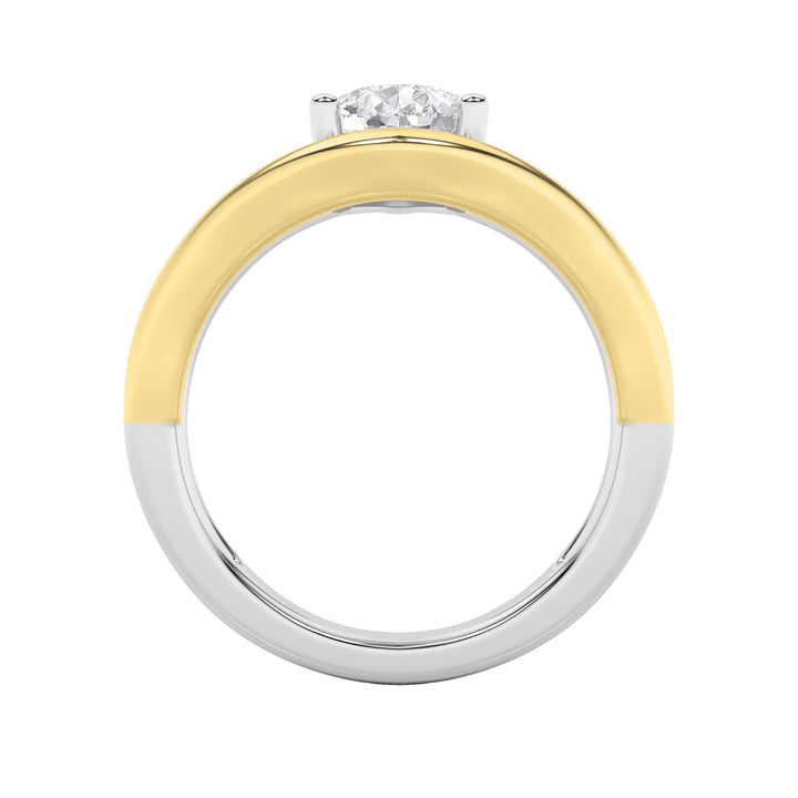2Cttw Pear Shaped Lab Grown Diamond (F/VS) Two Tone Wave Inspired Engagement Ring in 14K Gold
