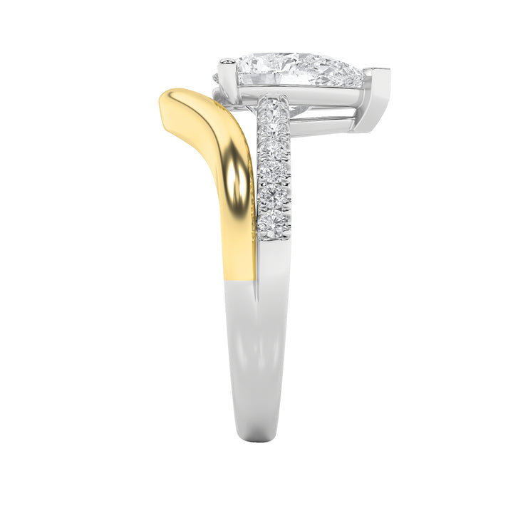2Cttw Pear Shaped Lab Grown Diamond (F/VS) Two Tone Wave Inspired Engagement Ring in 14K Gold