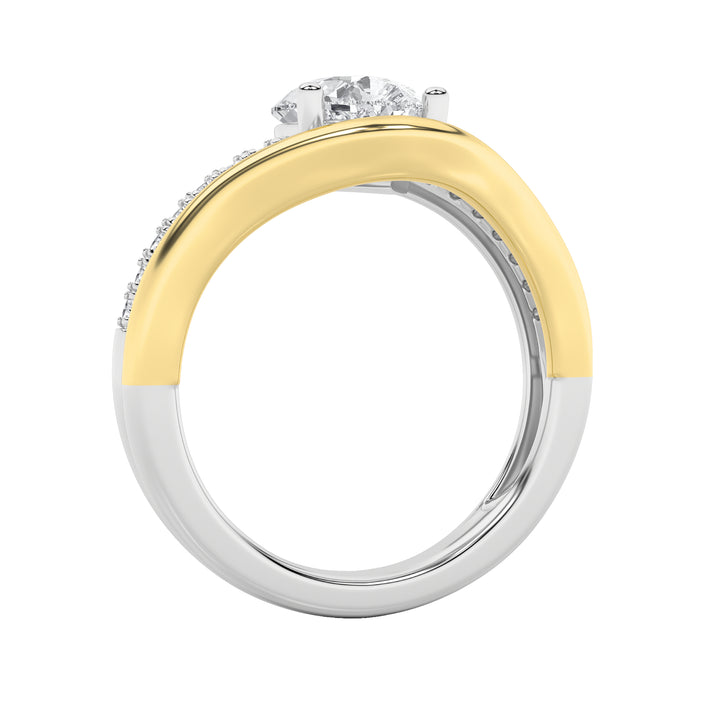 2Cttw Pear Shaped Lab Grown Diamond (F/VS) Two Tone Wave Inspired Engagement Ring in 14K Gold