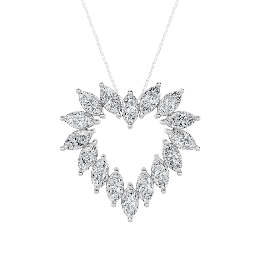 3Cttw Marquise Shaped Lab Grown Diamond (F/VS) Heart Shaped Pendant in 14K Gold