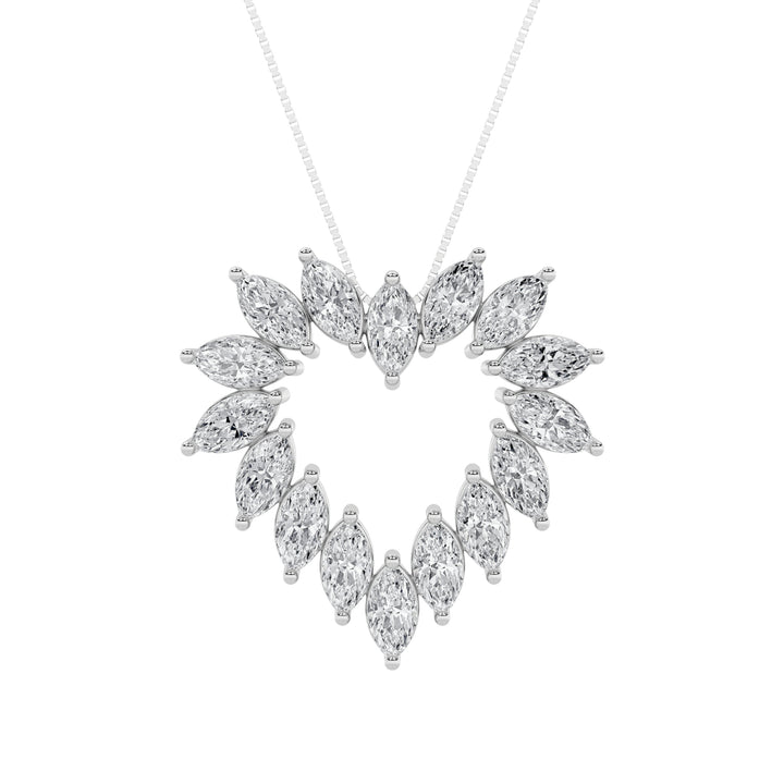3Cttw Marquise Shaped Lab Grown Diamond (F/VS) Heart Shaped Pendant in 14K Gold