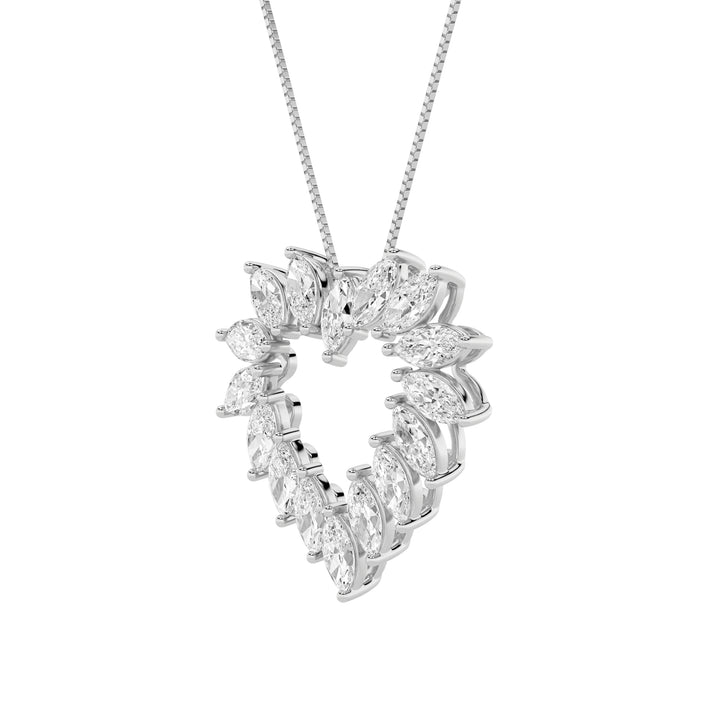 3Cttw Marquise Shaped Lab Grown Diamond (F/VS) Heart Shaped Pendant in 14K Gold