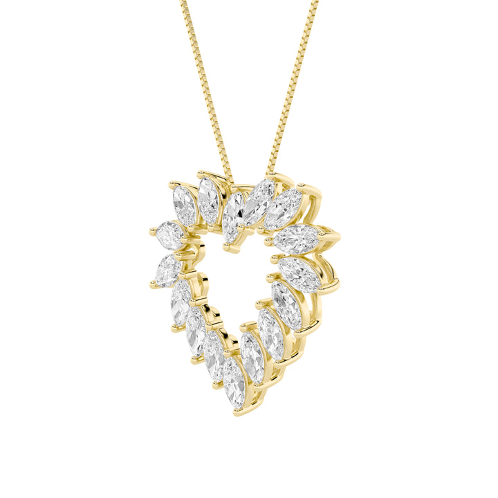 3Cttw Marquise Shaped Lab Grown Diamond (F/VS) Heart Shaped Pendant in 14K Gold