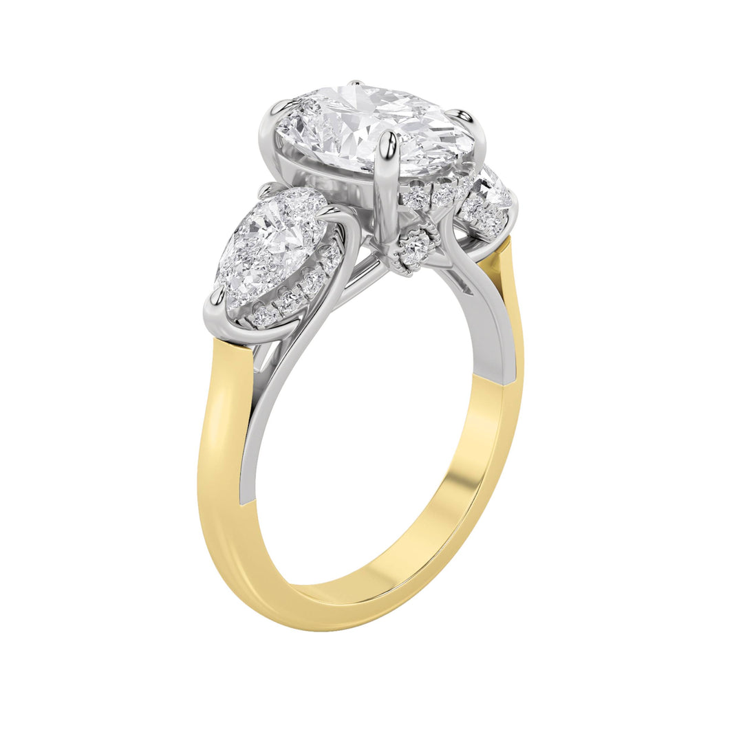 4Cttw Oval Shaped Lab Grown Diamond (F/VS) Accented Three Stone Ring in 14K Gold