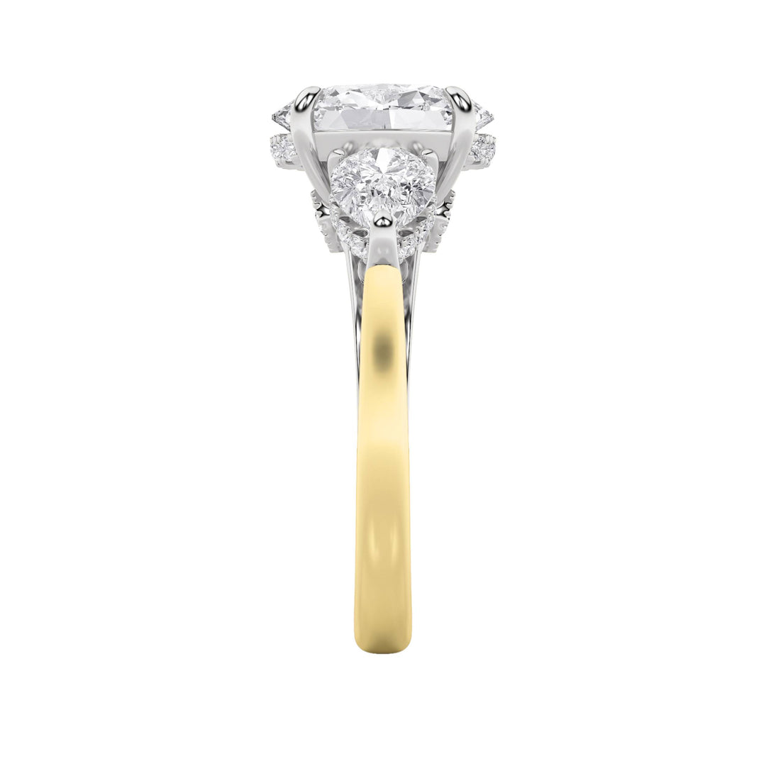 4Cttw Oval Shaped Lab Grown Diamond (F/VS) Accented Three Stone Ring in 14K Gold