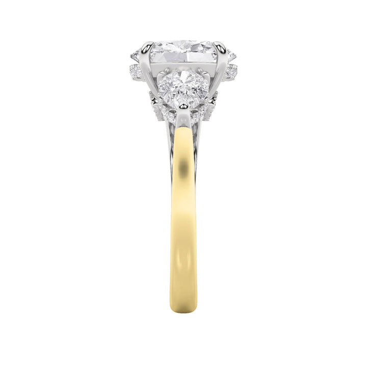 4Cttw Oval Shaped Lab Grown Diamond (F/VS) Accented Three Stone Ring in 14K Gold