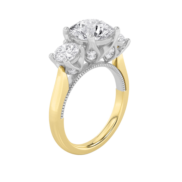 4Cttw Round Shaped Lab Grown Diamond (F/VS) Accented Three Stone Ring in 14K Gold