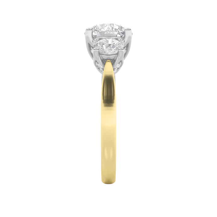4Cttw Round Shaped Lab Grown Diamond (F/VS) Accented Three Stone Ring in 14K Gold