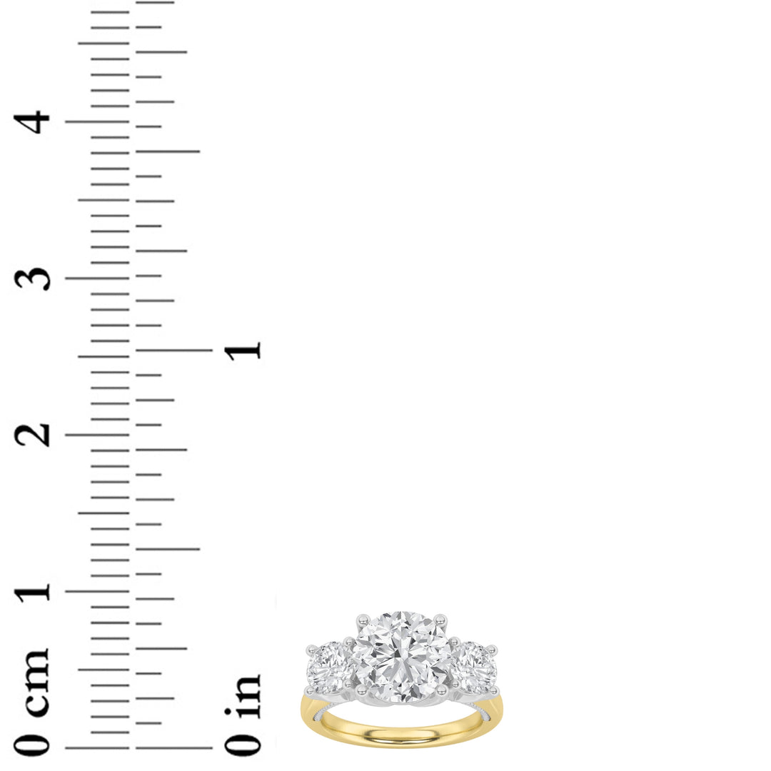 4Cttw Round Shaped Lab Grown Diamond (F/VS) Accented Three Stone Ring in 14K Gold