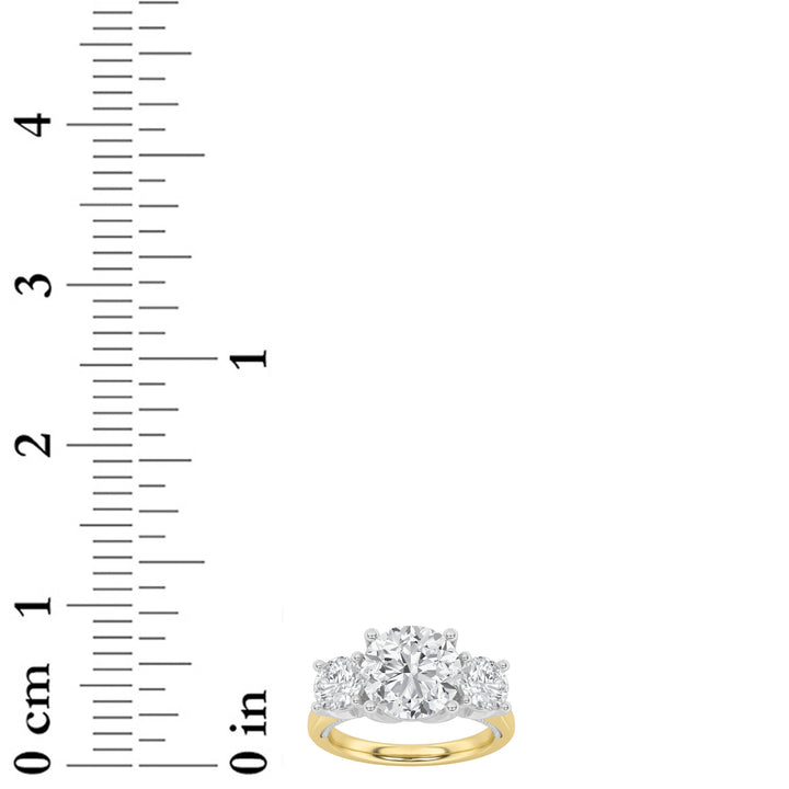 4Cttw Round Shaped Lab Grown Diamond (F/VS) Accented Three Stone Ring in 14K Gold