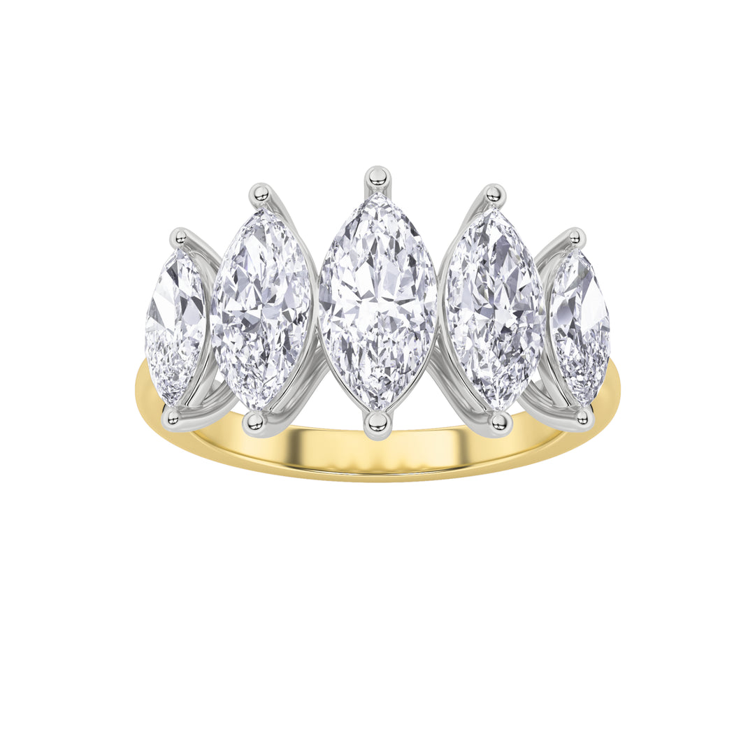 2.5CTW Marquise Shaped Lab Grown Diamond (F/VS) Five Stone Ring in 14K Gold