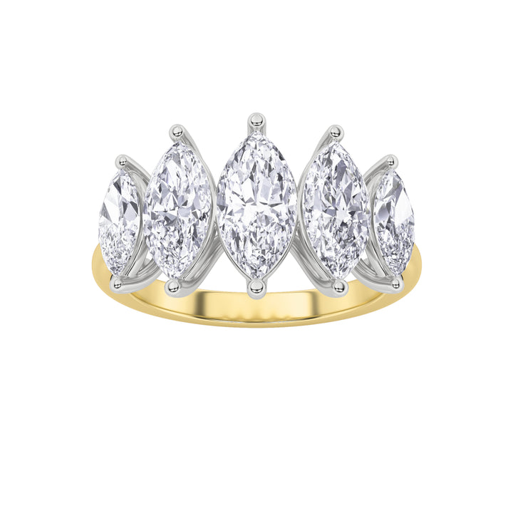 2.5CTW Marquise Shaped Lab Grown Diamond (F/VS) Five Stone Ring in 14K Gold