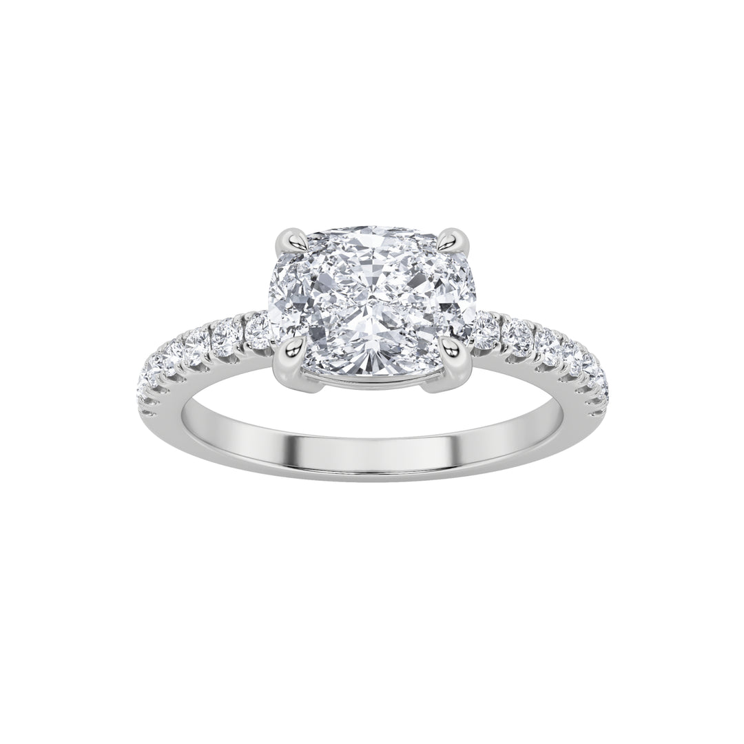 1.5CTW Elongated Cushion Shaped Lab Grown Diamond (F/VS) East West Accented Ring in 14K Gold