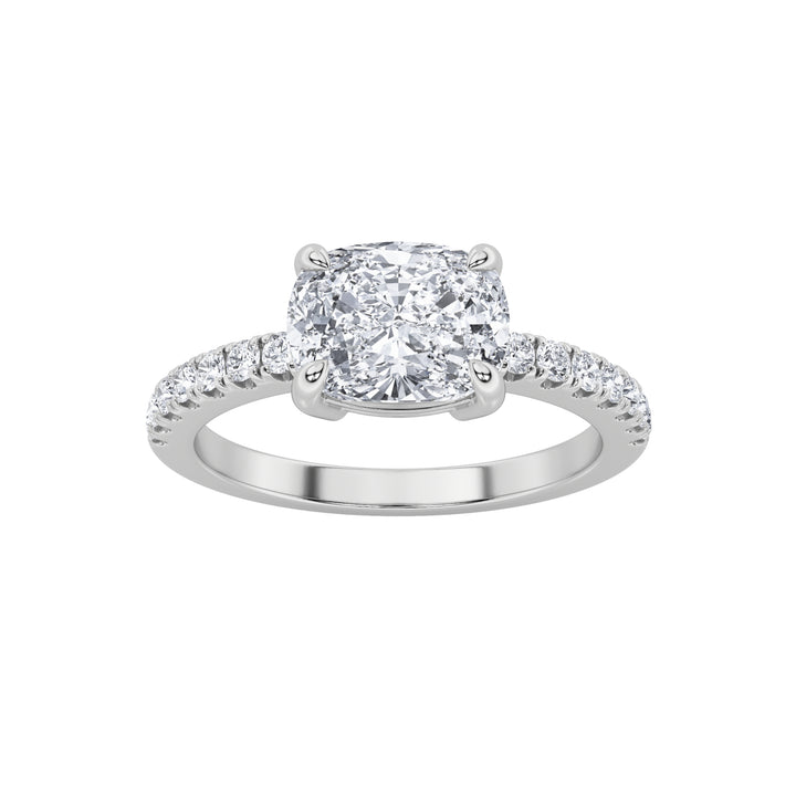1.5CTW Elongated Cushion Shaped Lab Grown Diamond (F/VS) East West Accented Ring in 14K Gold