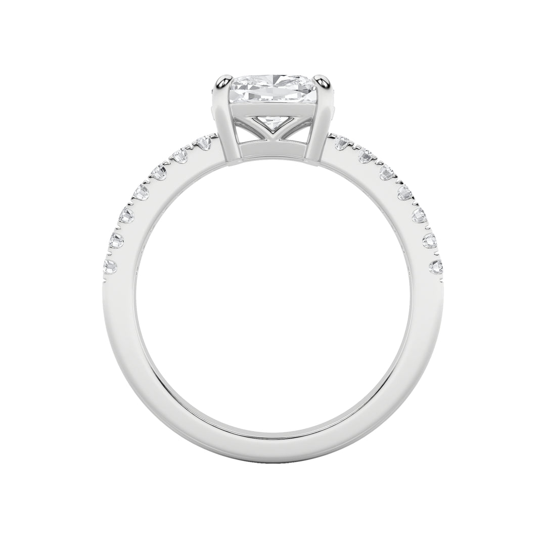1.5CTW Elongated Cushion Shaped Lab Grown Diamond (F/VS) East West Accented Ring in 14K Gold