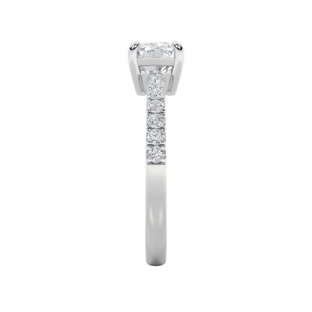 1.5CTW Elongated Cushion Shaped Lab Grown Diamond (F/VS) East West Accented Ring in 14K Gold