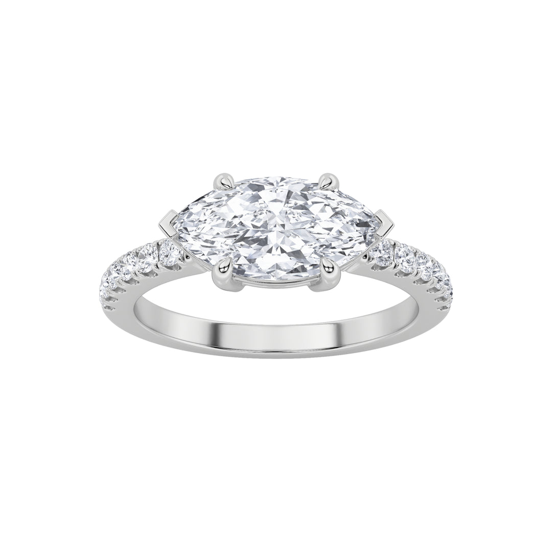 1.5CTW Marquise Shaped Lab Grown Diamond (F/VS) East West Accented Ring in 14K Gold
