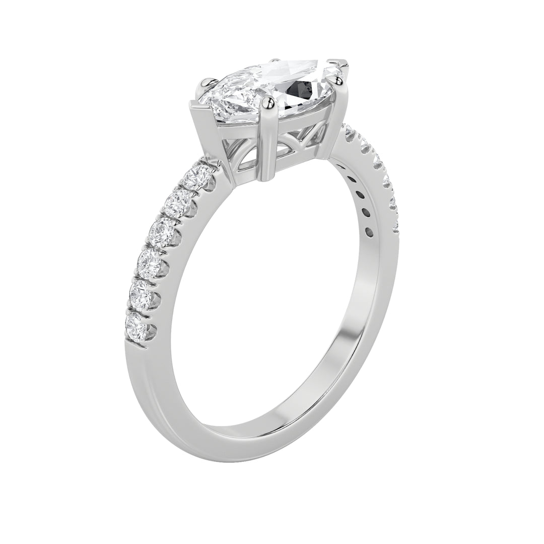 1.5CTW Marquise Shaped Lab Grown Diamond (F/VS) East West Accented Ring in 14K Gold
