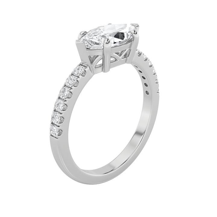1.5CTW Marquise Shaped Lab Grown Diamond (F/VS) East West Accented Ring in 14K Gold
