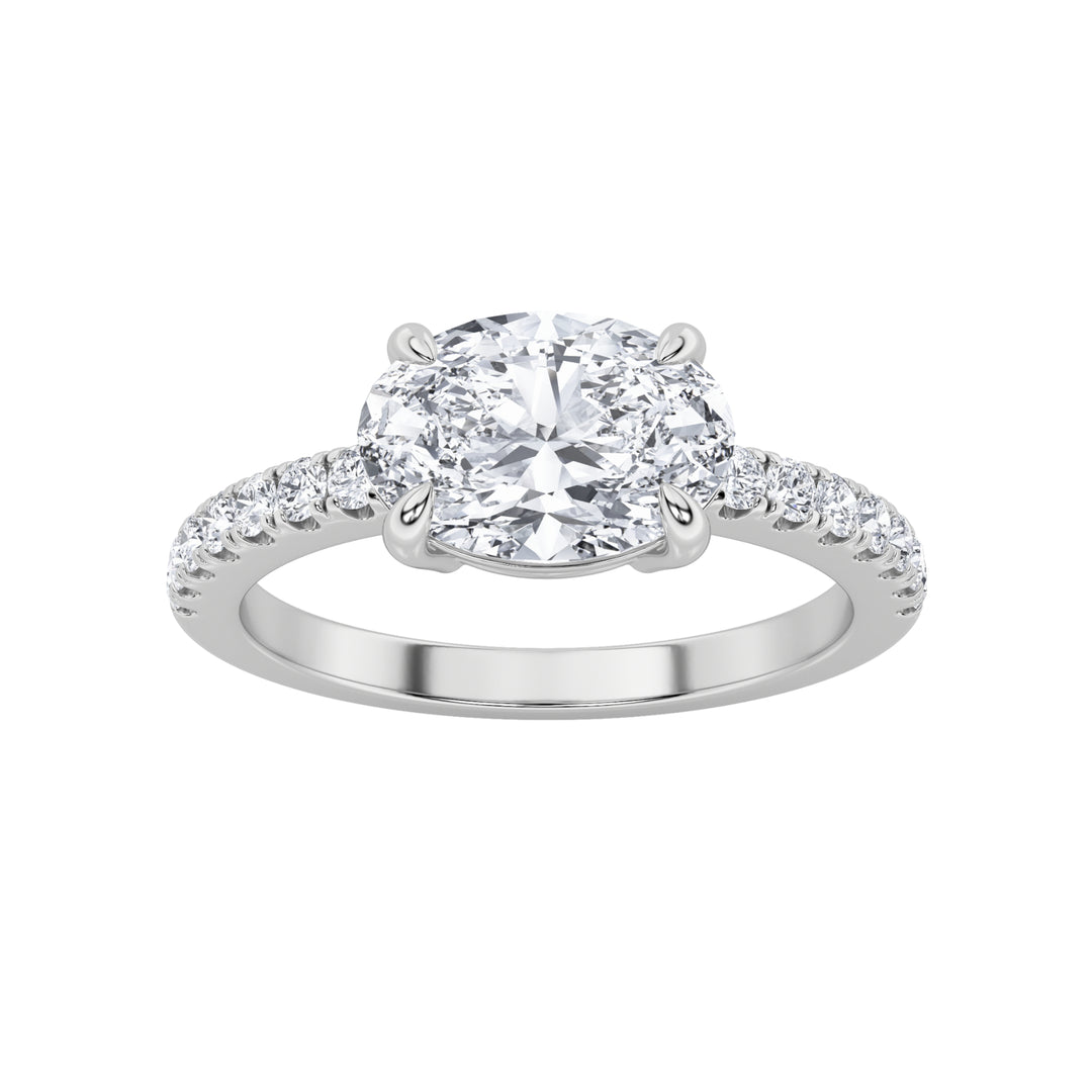 1.5CTW Oval Shaped Lab Grown Diamond (F/VS) East West Accented Ring in 14K Gold