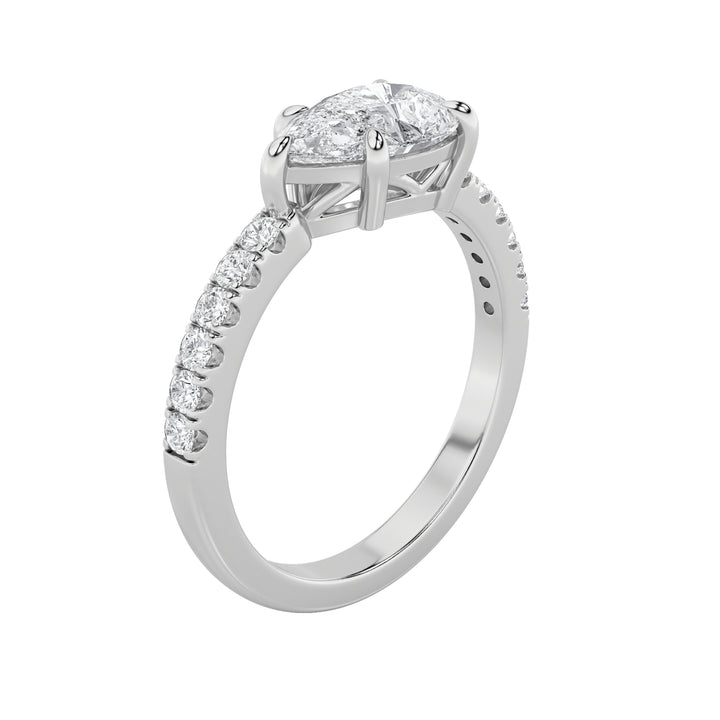 1.5CTW Pear Shaped Lab Grown Diamond (F/VS) East West Accented Ring in 14K Gold