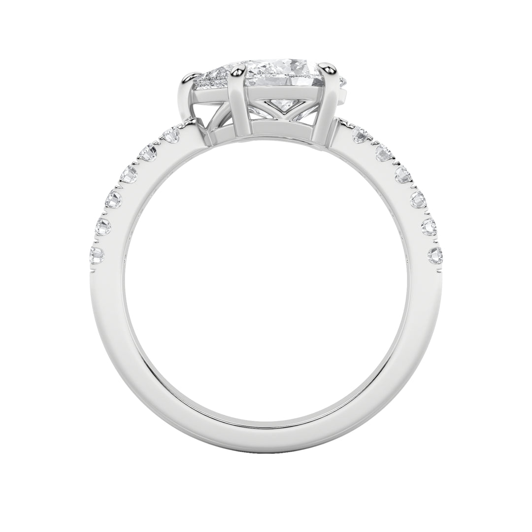 1.5CTW Pear Shaped Lab Grown Diamond (F/VS) East West Accented Ring in 14K Gold