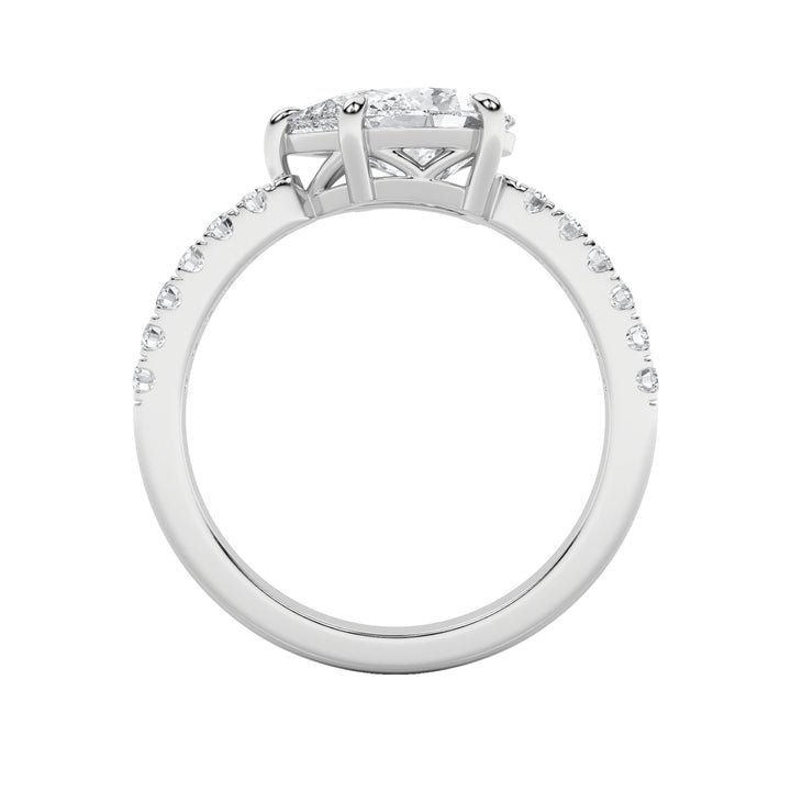 1.5CTW Pear Shaped Lab Grown Diamond (F/VS) East West Accented Ring in 14K Gold