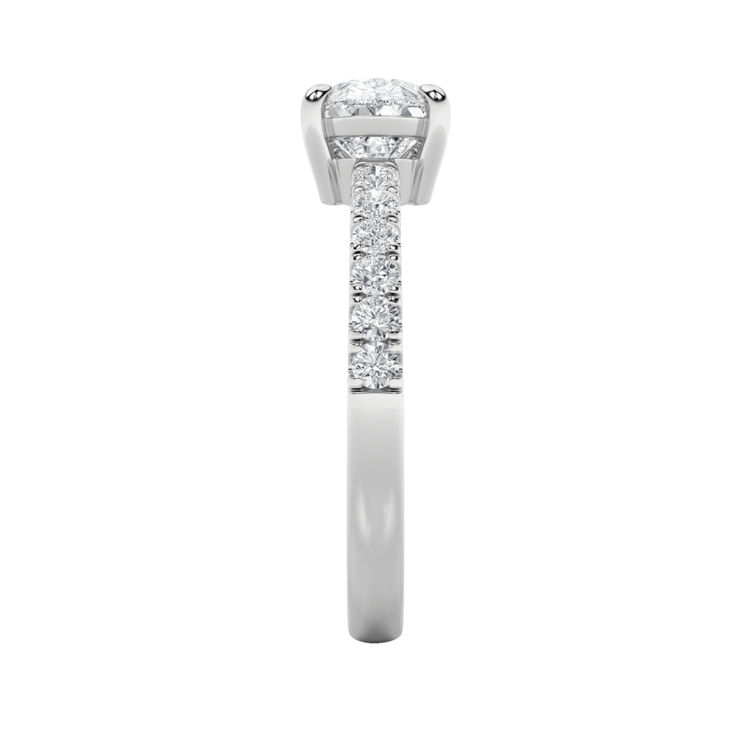 1.5CTW Pear Shaped Lab Grown Diamond (F/VS) East West Accented Ring in 14K Gold