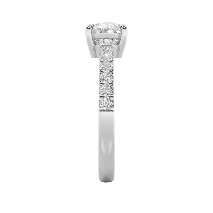 1.5CTW Pear Shaped Lab Grown Diamond (F/VS) East West Accented Ring in 14K Gold