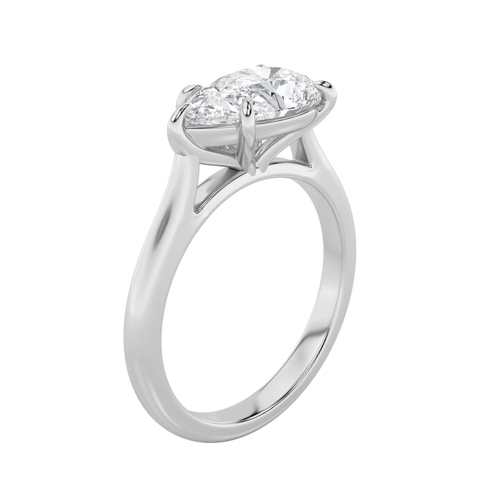 2CTW Pear Shaped Lab Grown Diamond (F/VS) East West Accented Ring in 14K Gold