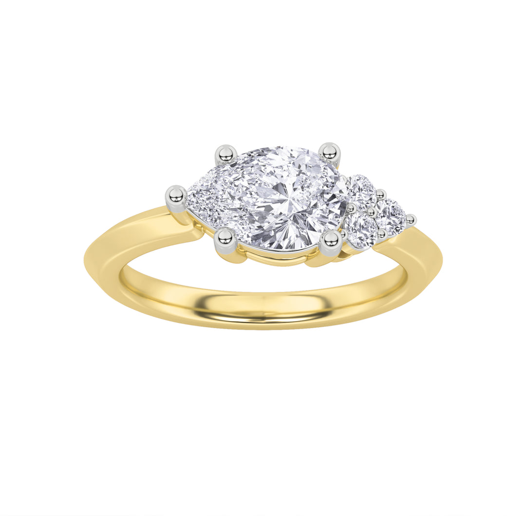 1CTW Pear Shaped Lab Grown Diamond (F/VS) East West Fashion Ring in 14K Gold