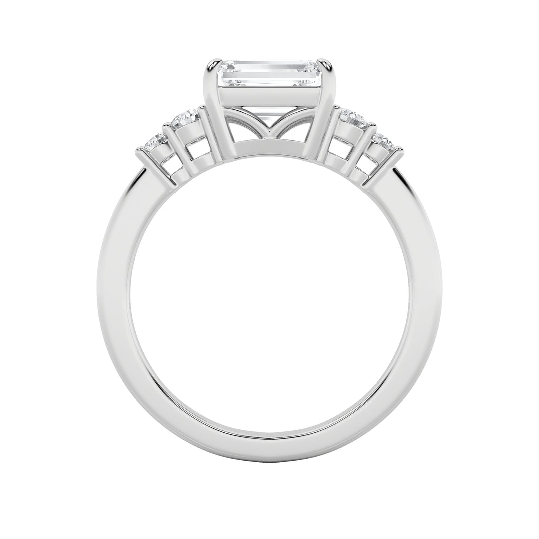 1.5CTW Emerald Shaped Lab Grown Diamond (F/VS) East West Accented Three Stone Ring in 14K Gold