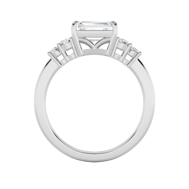 1.5CTW Emerald Shaped Lab Grown Diamond (F/VS) East West Accented Three Stone Ring in 14K Gold