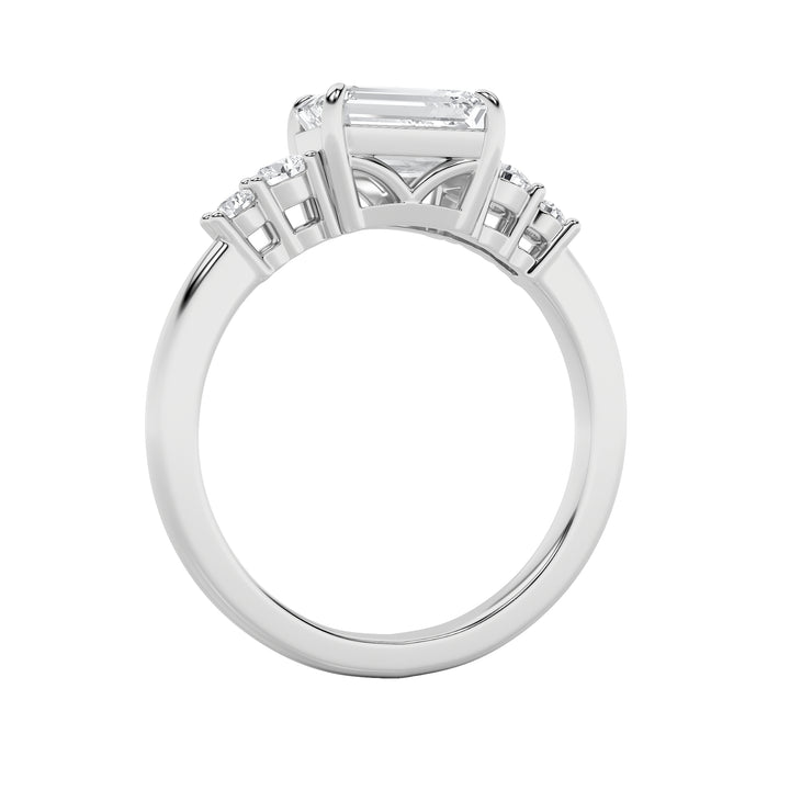 1.5CTW Emerald Shaped Lab Grown Diamond (F/VS) East West Accented Three Stone Ring in 14K Gold