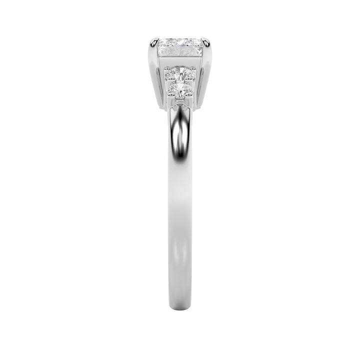 1.5CTW Emerald Shaped Lab Grown Diamond (F/VS) East West Accented Three Stone Ring in 14K Gold