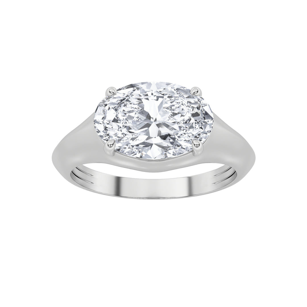 2CTW Oval Shaped Lab Grown Diamond (F/VS) East West Solitaire Ring in 14K Gold