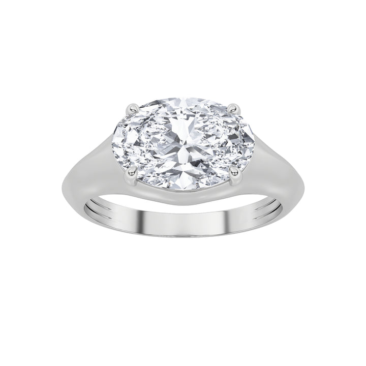 2CTW Oval Shaped Lab Grown Diamond (F/VS) East West Solitaire Ring in 14K Gold