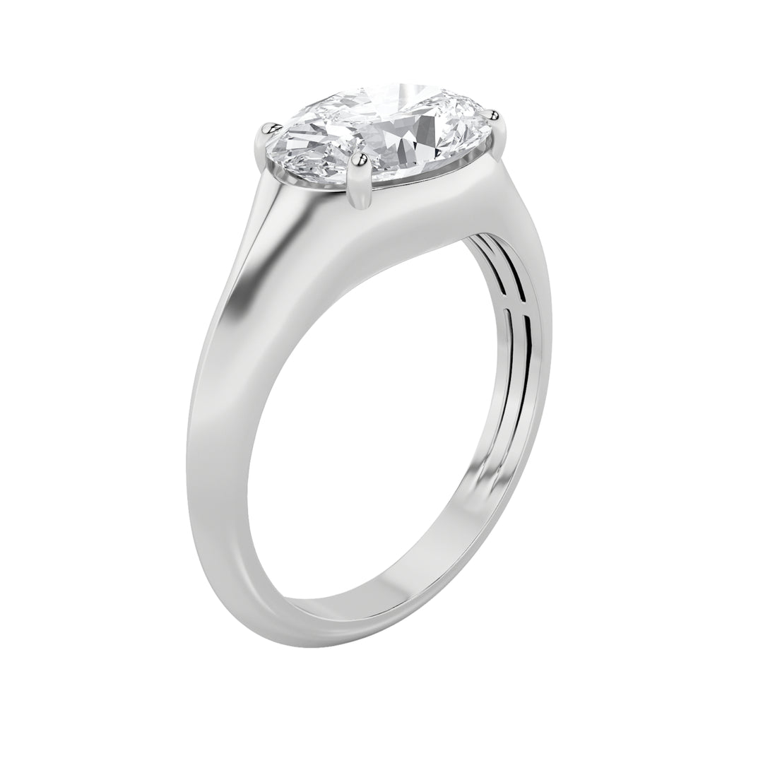 2CTW Oval Shaped Lab Grown Diamond (F/VS) East West Solitaire Ring in 14K Gold